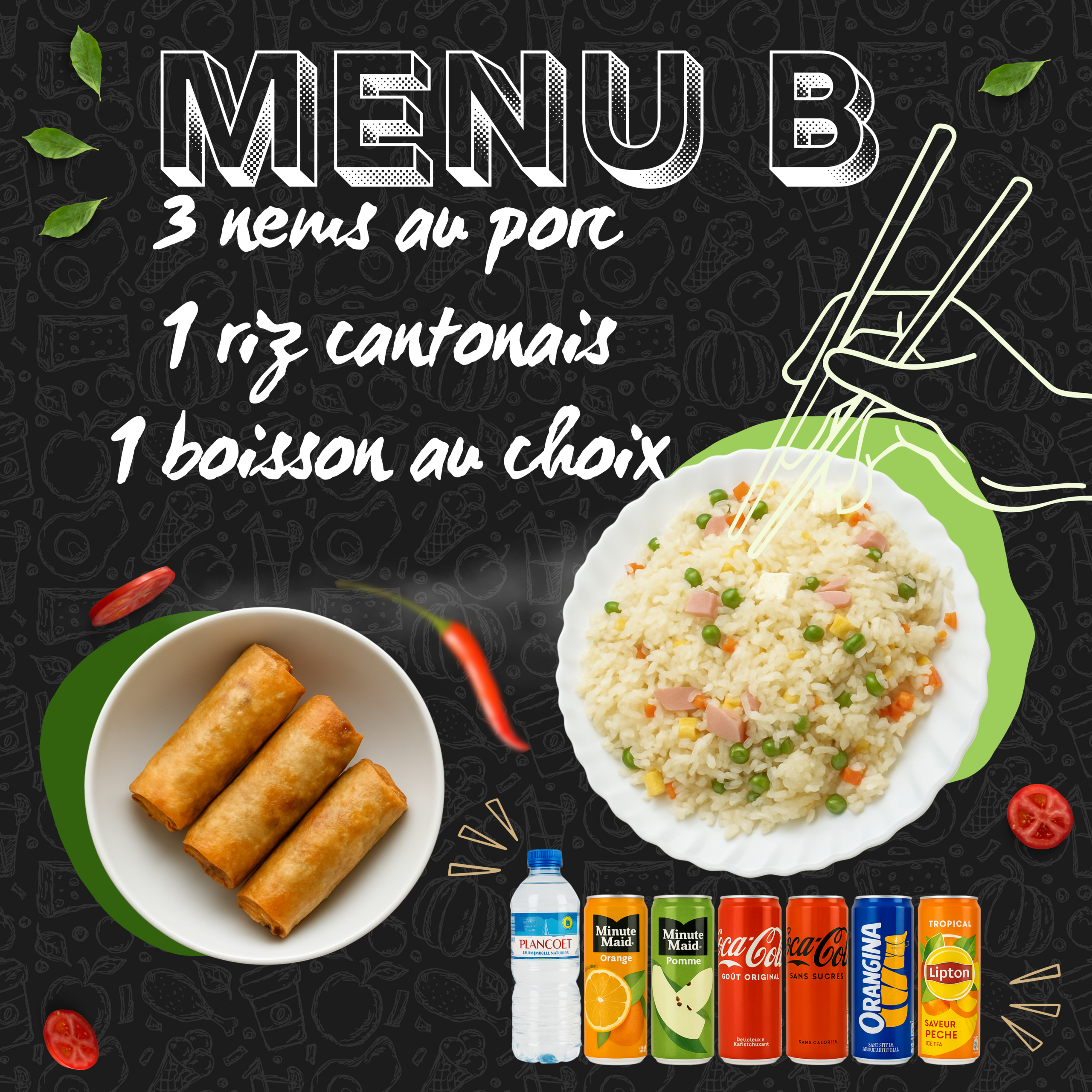 MENU B - Nems au porc et riz cantonais